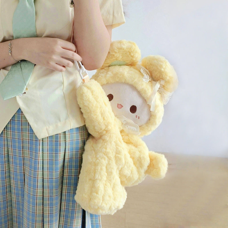 Cute Plush Rabbit Backpack for Girls, Soft Fluffy Anime Style Crossbody Bag with Adorable Cartoon Design, Perfect Daily Companion