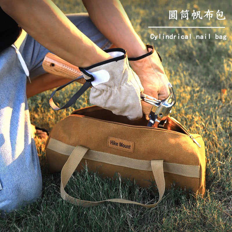 Outdoor Camping Tool Bag Cylinder Shape Portable Storage Organizer for Tent Pegs Rope Hammer Gear