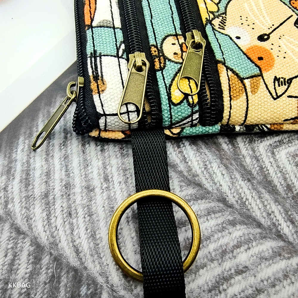 New Cartoon Three-Layer Sundries Storage Bag Summer Carry around Makeup Pouch Girls Coin Purse Key Card