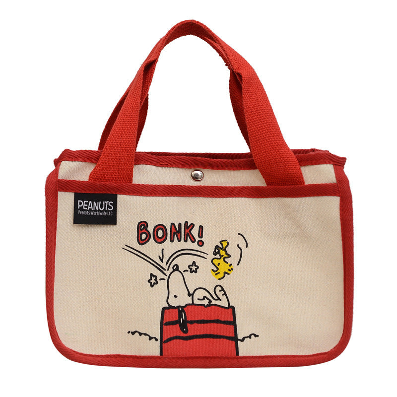 Cute Cartoon Canvas Tote Bag with Snoopy Design, Large Capacity Multifunctional Lunch Bag for Women, Perfect for Daily Use and Travel