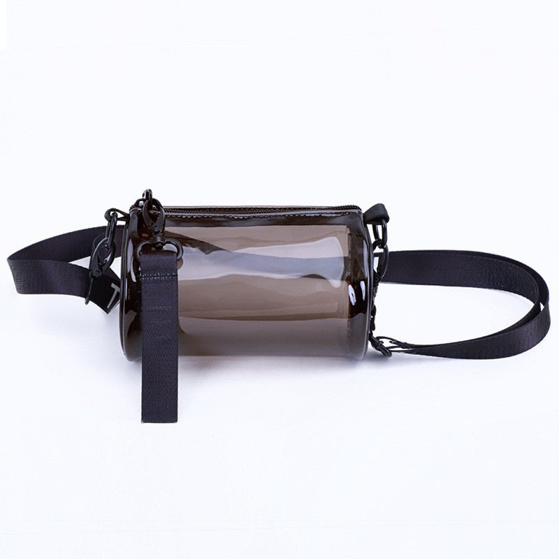 Transparent Waterproof Cylinder Bag for Cosmetics, Phone, and Essentials - Crossbody Style for Outdoor Activities