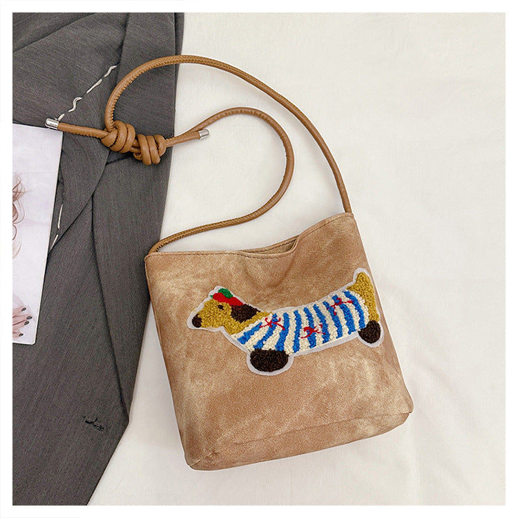 Women's Cross-Body Bag Cute Dachshund Embroidered Canvas Shoulder Bag Bends and Hitches Shoulder Strap Everyday Joker Fashion Commuter Bag