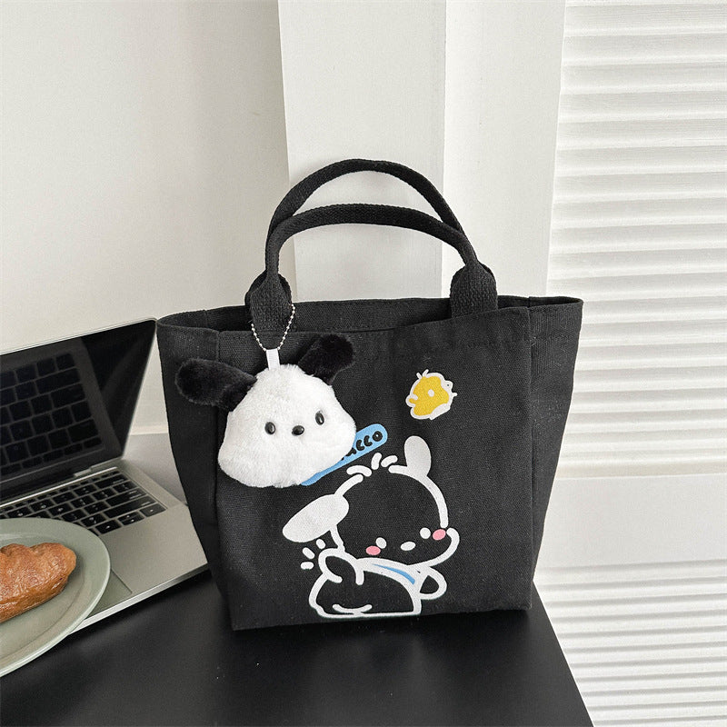 Cute Kawaii Canvas Tote Bag with Pochacco Print, Perfect for Daily Commute and Casual Outings