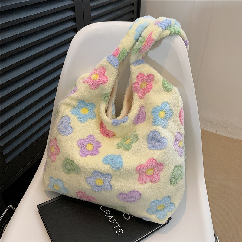 Gentle Fashion Simple Elegant Plush Shoulder Bag Women's Summer New Korean Style Tote Bag