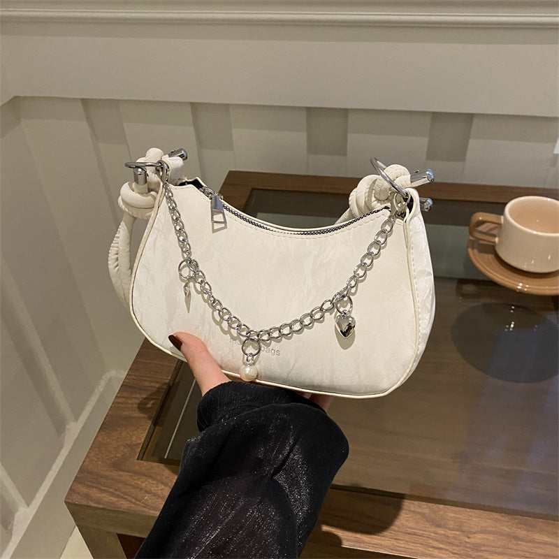 Chic Mini Shoulder Bag with Chain Detail for Women, Trendy Casual Crossbody Bag 2026 Spring Fashion