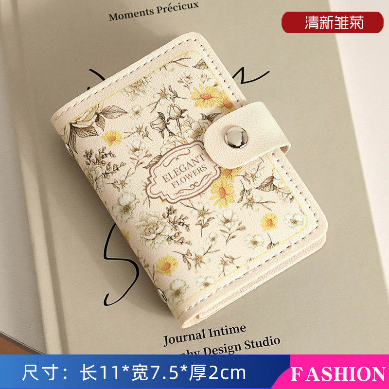 New Flower Oil Painting Card Holder Female Retro Style Multiple Card Slots Bank Card Package Document Package Female Large Capacity Card Holder