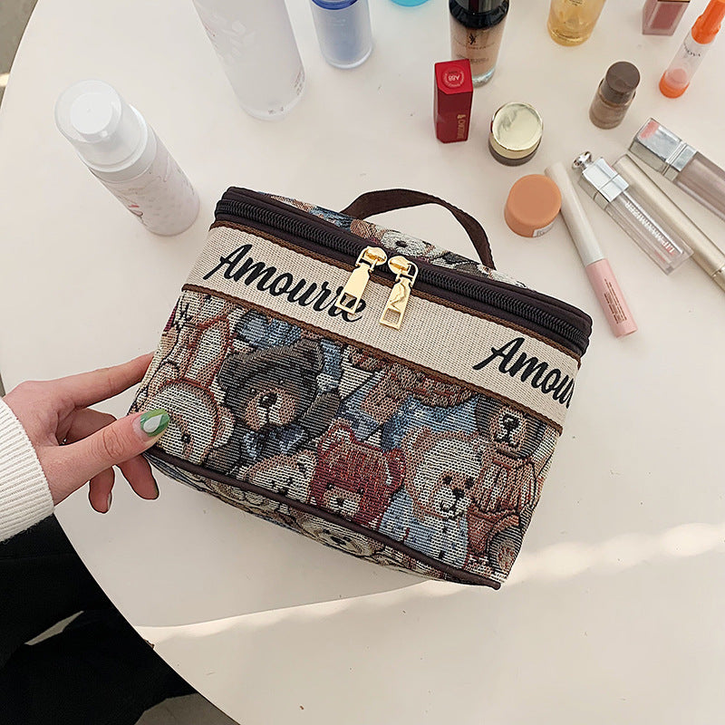 Cosmetic Bag Female Cartoon Bear Large Capacity Portable Good-looking Travel Skincare Storage Bag