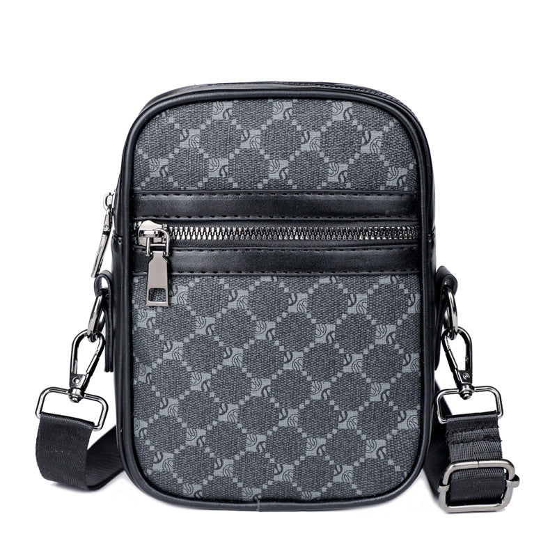 Men's Fashionable Crossbody Bag with Geometric Pattern PU Leather Casual Travel Shoulder Bag