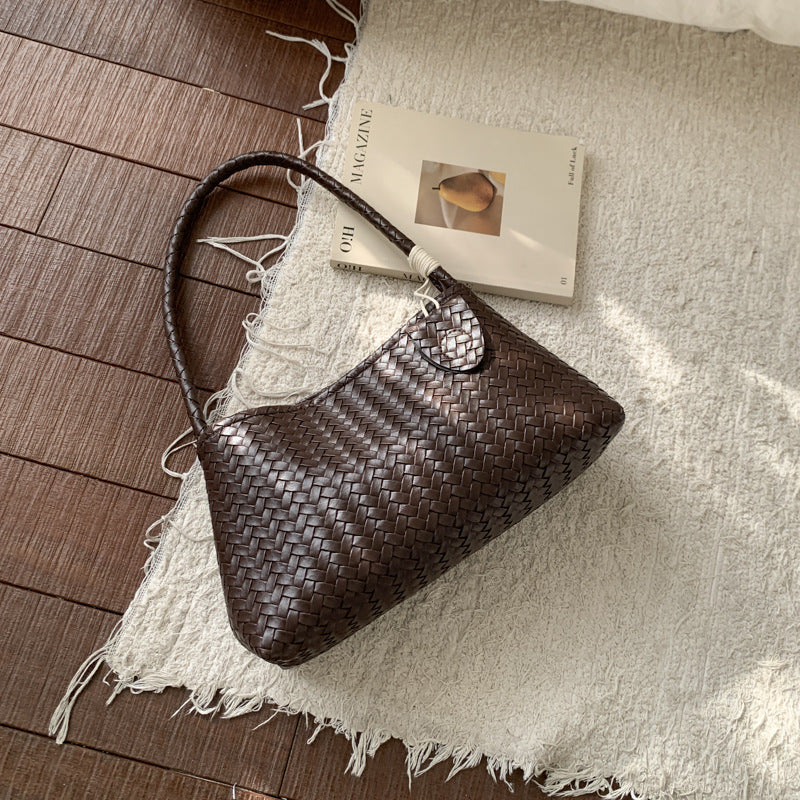 Elegant Woven Texture Handbag for Women, Soft PU Material, Urban Minimalist Style with Zipper Closure