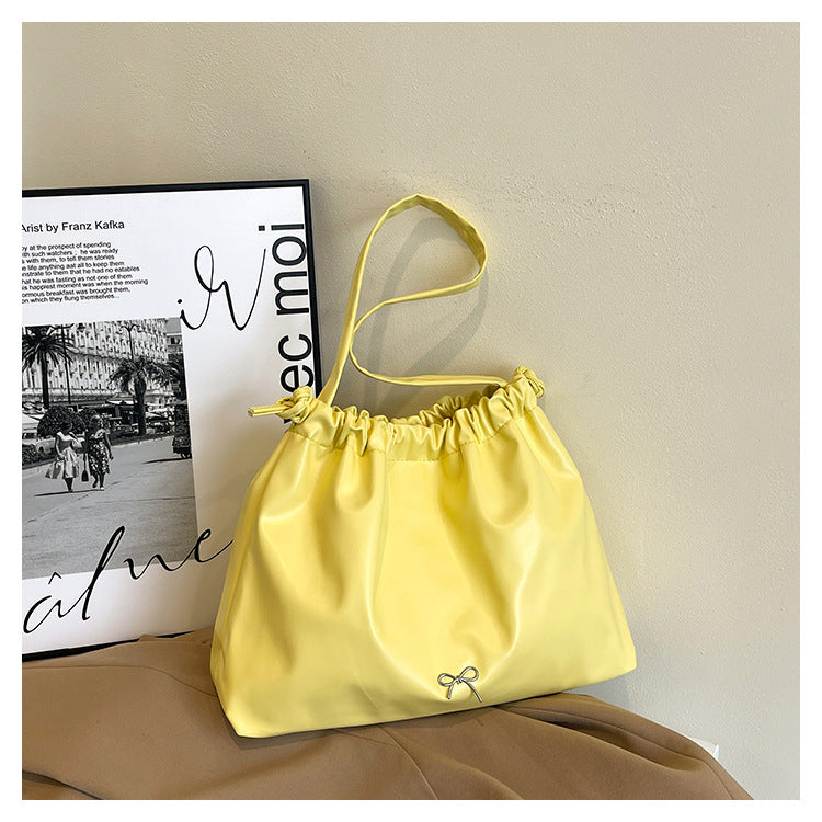 2025 New Fashion Drawstring Bucket Tote Bag for Women, Large Capacity Casual Shoulder Bag with Elegant Bow Design