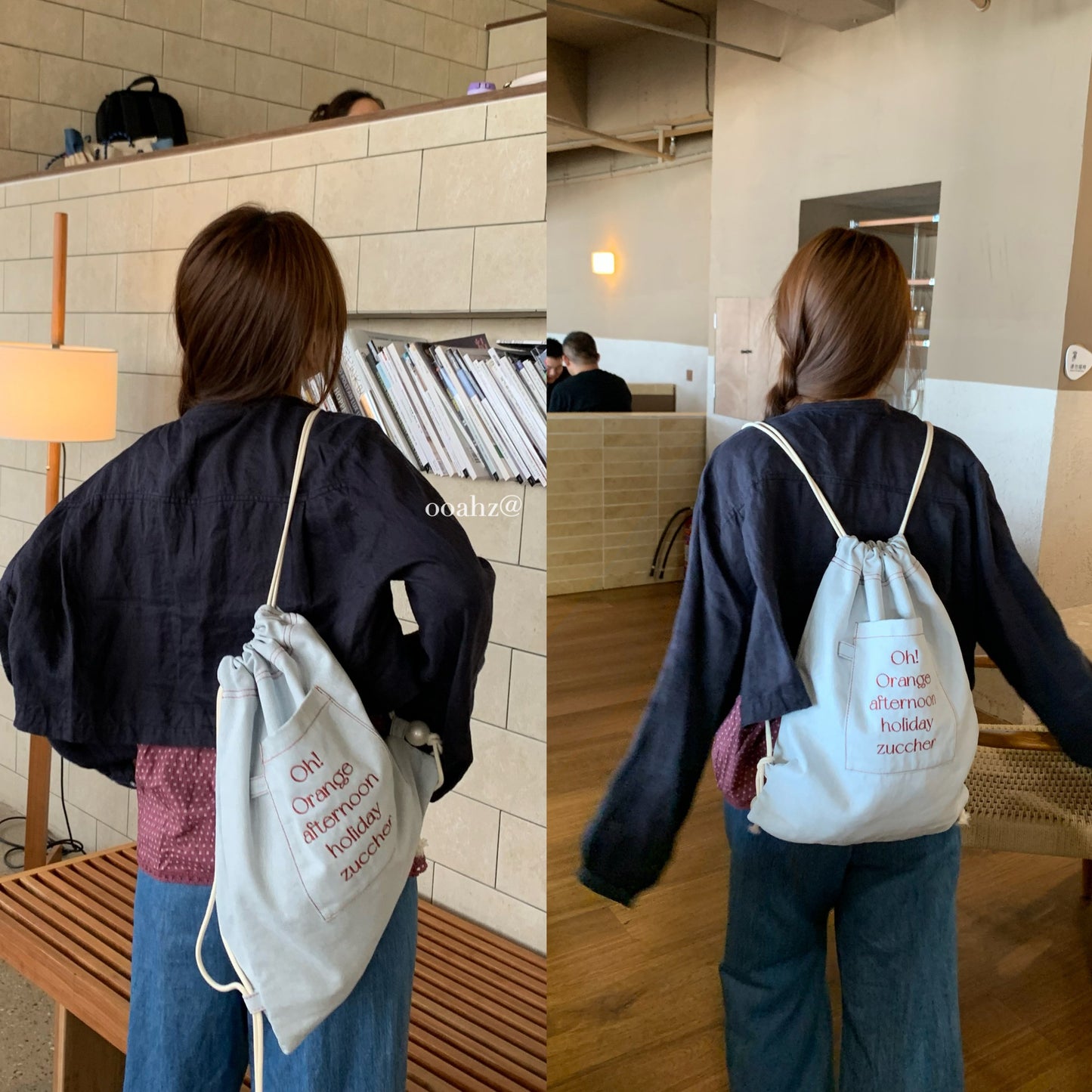 Cute Embroidered Drawstring Backpack with 'Orange Afternoon Holiday' Design, Perfect for Casual Daily Use and School