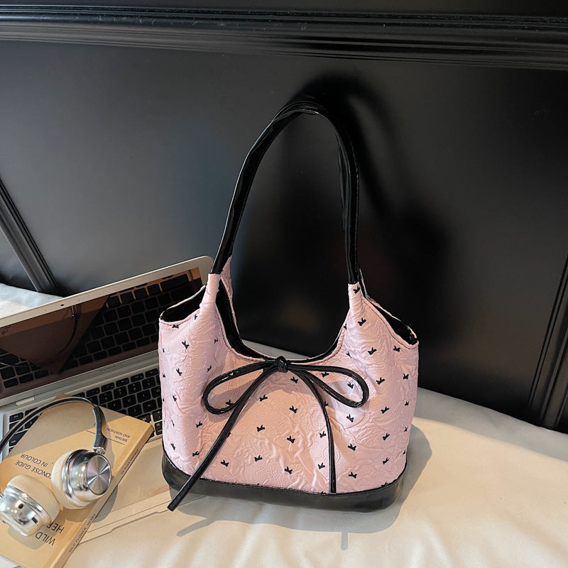 Chic Crossbody Bag with Bow Detail and Print Design for Women, 2025 Autumn Trendy Commute Shoulder Bag