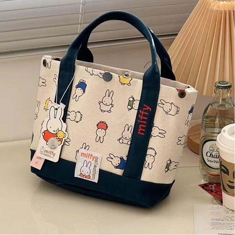 Miffy Cartoon Canvas Tote Bag for Women, Casual Everyday Handbag with Zipper Closure and Phone Pocket