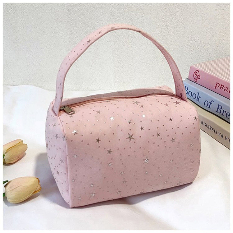 Stylish Star-Print Canvas Tote Bag for Makeup, Stationery & Daily Essentials - Soft Portable Handheld Organizer