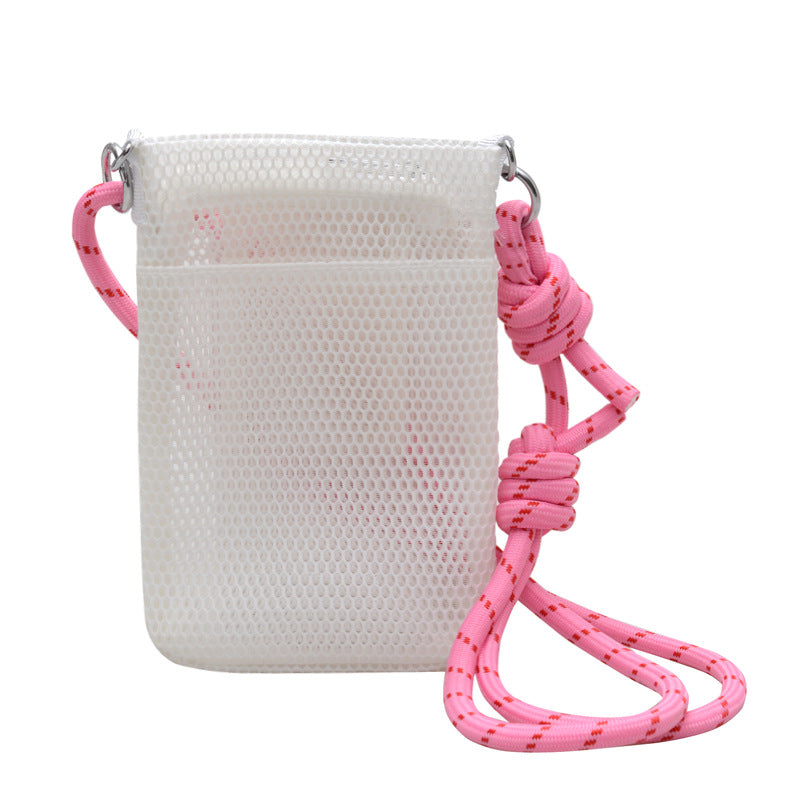 Sweet Fresh Cell Phone Bag Women's Summer Outdoor Single-Shoulder Bag Crossbody Mesh Portable Storage Bag