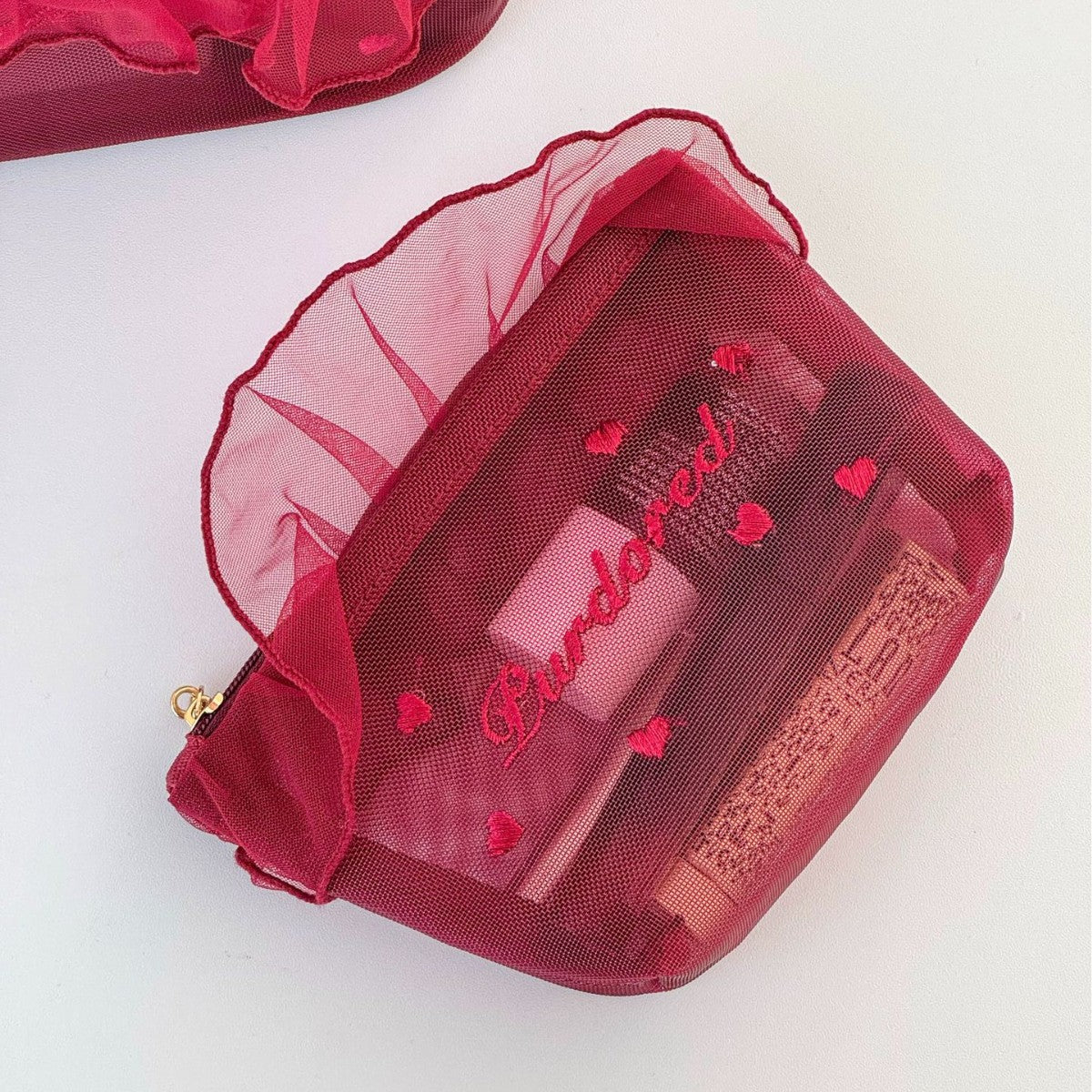 Ruffled Mesh Bag Good-looking Girl's Heart Student Portable Breathable Lipstick Sample Storage Bag