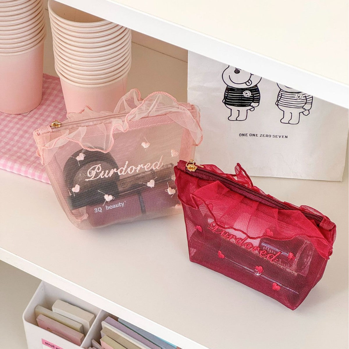 Ruffled Mesh Bag Good-looking Girl's Heart Student Portable Breathable Lipstick Sample Storage Bag
