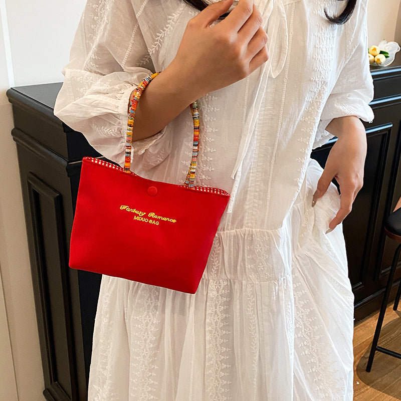 Women's Shoulder Bag Vintage Embroidered Handbag Colorful Ropes Design Portable Cell Phone Bag Fashion Trend Daily Matching Small Square Bag