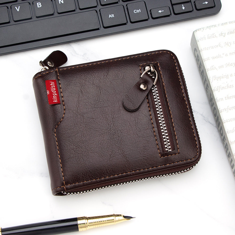 New Korean-Style Men's Compact Wallet with Zipper, Multi-Card Slots and Large Capacity for Daily Use