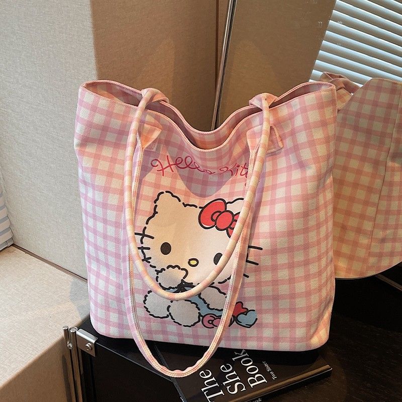 Hello Kitty 45th Anniversary Canvas Tote Bag - Cute Cartoon Design for Daily Commute and Summer Outings