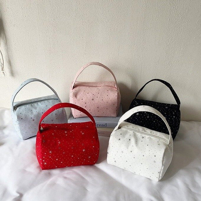Stylish Star-Print Canvas Tote Bag for Makeup, Stationery & Daily Essentials - Soft Portable Handheld Organizer