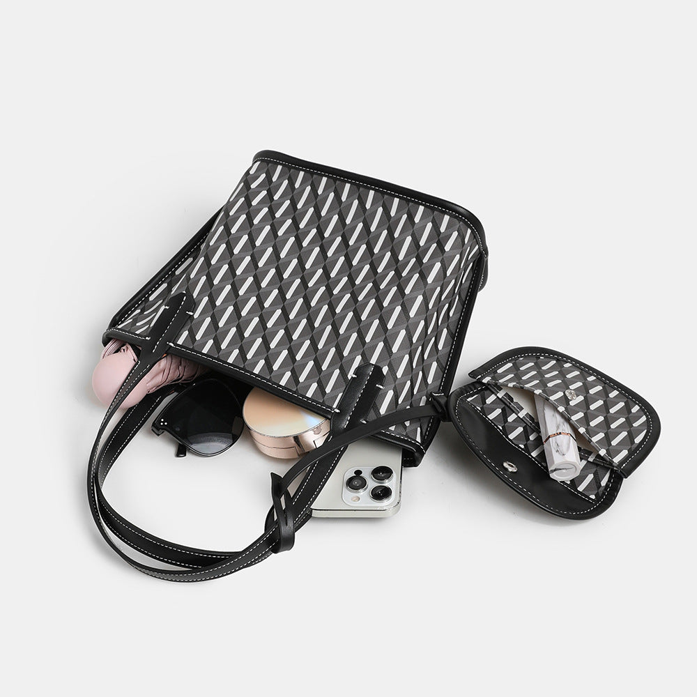 New Tote Bag Women's Large Capacity Commuting Fashion Portable Bucket Bag Black and White Lattice Pattern Dog Teeth Bag