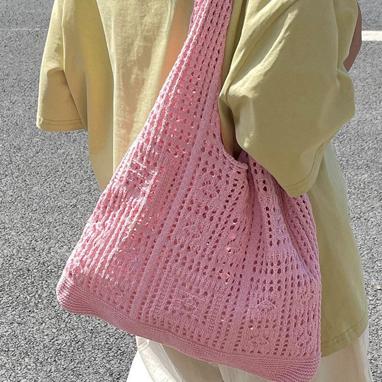 Women's Shoulder Bag Handmade Woven Hollowed Mesh Tote Bag Soft Cotton Thread Material Everyday Joker