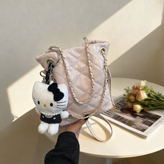 2026 New Fashion Elegant Quilted Shoulder Bag with Cute Plush Charm for Daily Casual and Commute