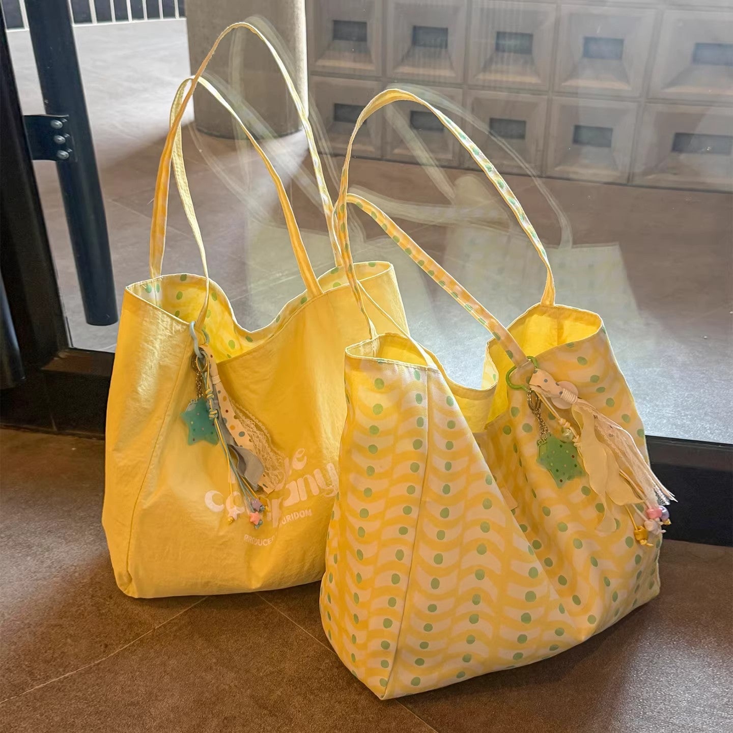 Korean Style Duplex Printing Canvas Tote Bag Female College Style Large Capacity Commuter Shoulder Bag