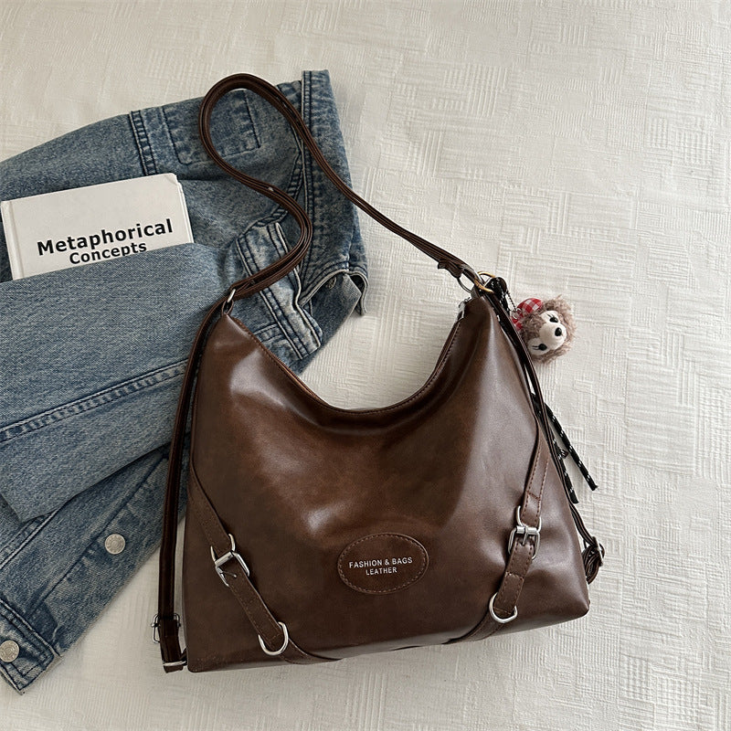 2024 Autumn Winter Fashionable Large Capacity Tote Bag for Women, Retro Stylish Shoulder Bag with Cute Charm, Urban Minimalist Design