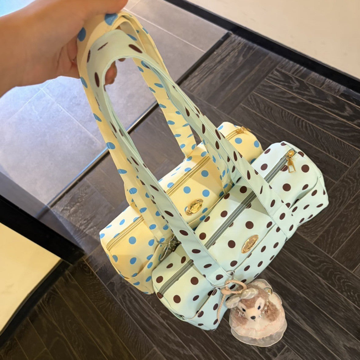Korean Style Polka Dot Tote Bag with Retro Charm, Large Capacity Casual Shoulder Handbag for Women, Perfect for Daily Use and Shopping
