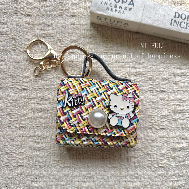 Korean Style New Retro Dots Cartoon Cat Lipstick Pack Pearl Exquisite High Sense Versatile Pendant Keychain for Women