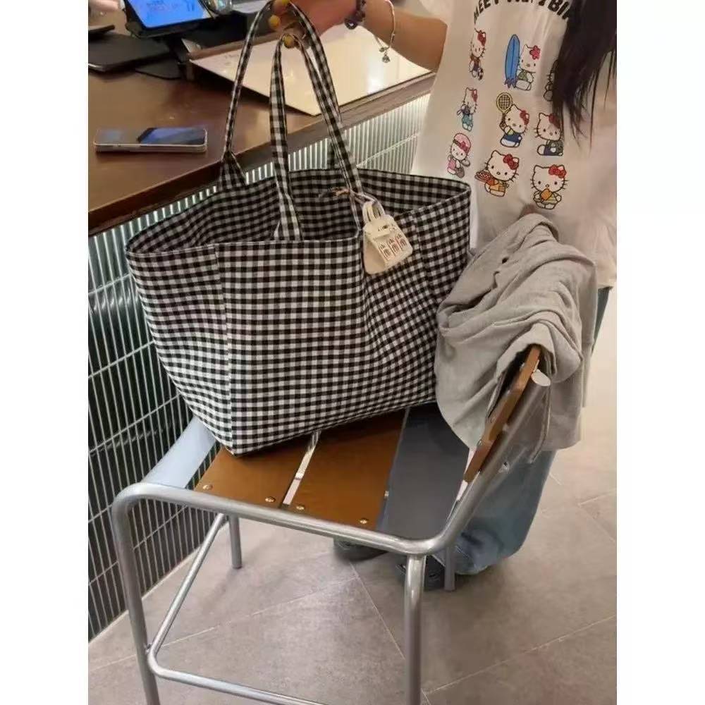 2025 New Korean Style Casual Striped Canvas Tote Bag with Large Capacity and Fashionable Design for Daily Use