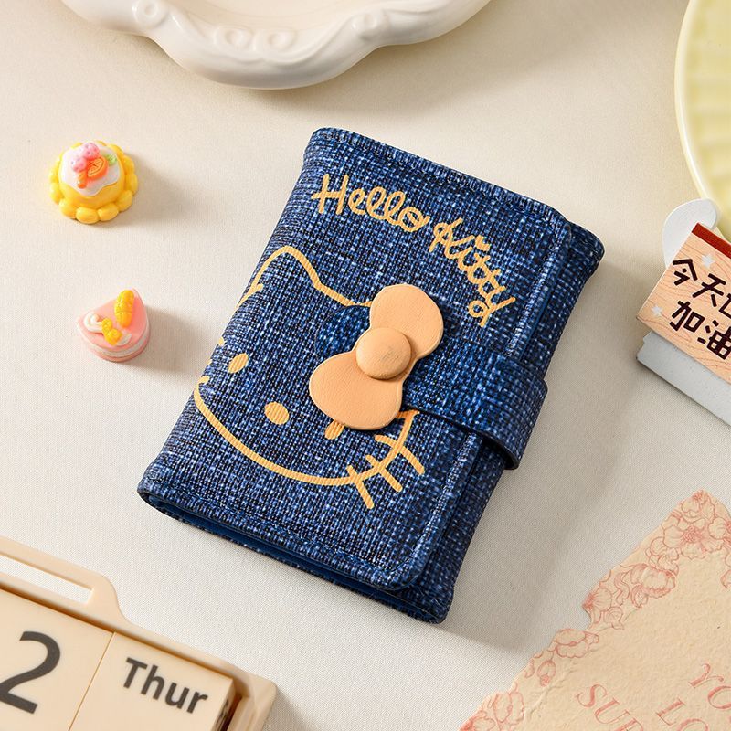 New Denim Pattern Coin Purse Multi-Functional Cute Mini Hello Kitty Portable Small Wallet for Women