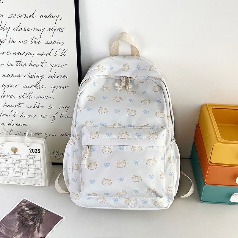 Cute Cat Print Large Capacity Lightweight Backpack Girls' Class Leisure Travel Fashion Backpack