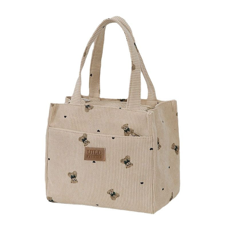 Women's Handbag Corduroy Bear Printed Handbag Daily Commute Leisure Lunch Bag