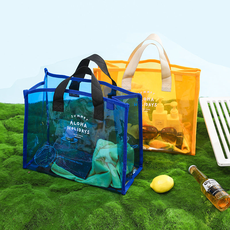 Transparent PVC Beach Tote Bag for Swimming and Travel - Waterproof, Fashionable, Multi-Functional Storage Bag with Summer Design