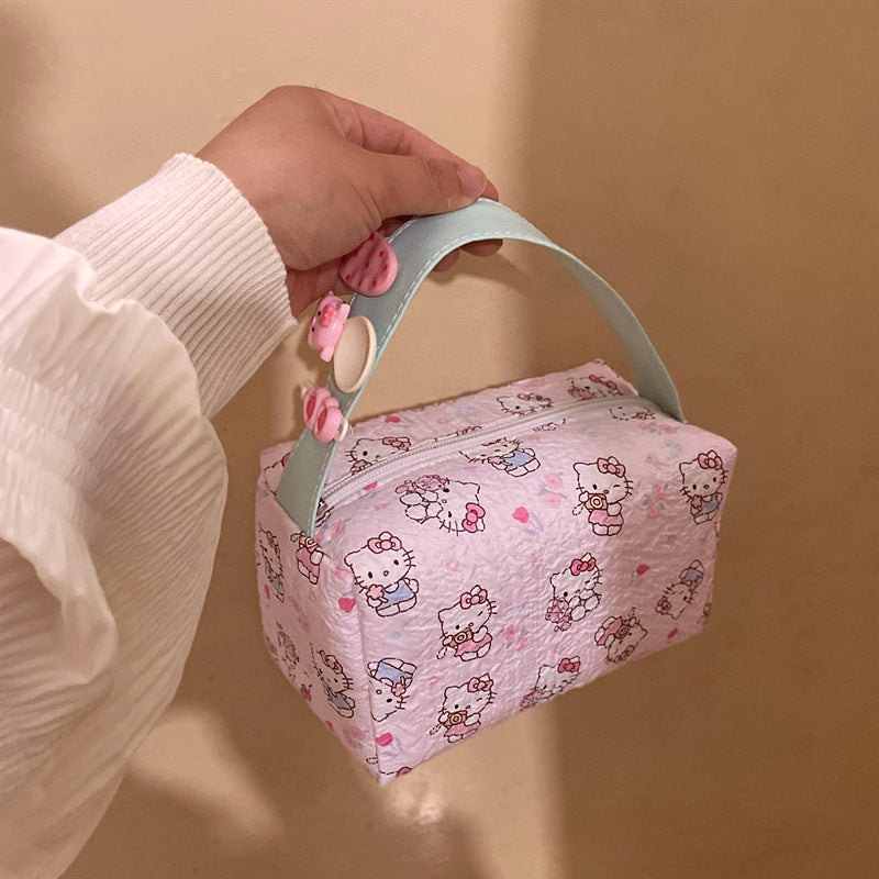 Cartoon Women's Cute Cosmetic Bag with Handle Design Portable Travel Toiletry Bag Multi-Functional Large-Capacity Buggy Bag