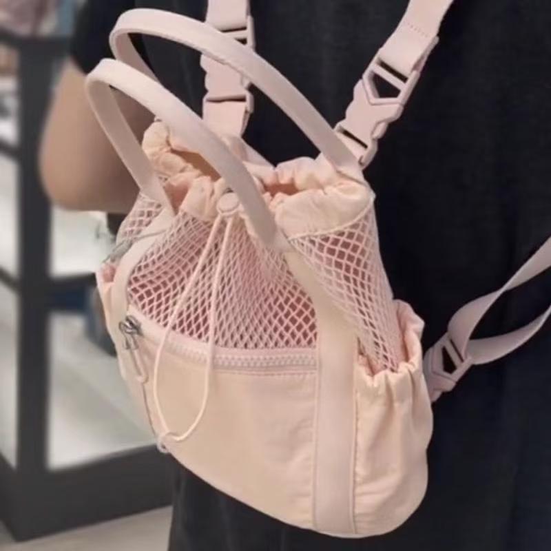 Chic Mesh Drawstring Tote Backpack for Women - Breathable Casual Style with Zippered Pocket and Adjustable Straps
