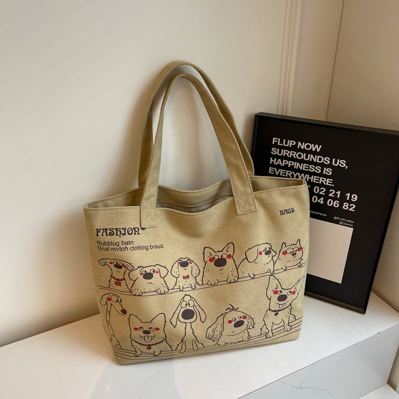 Korean Style Western Style Big Bag Women's New Casual All-Match Tote Canvas Bag Large Capacity Commuter Shoulder Bag
