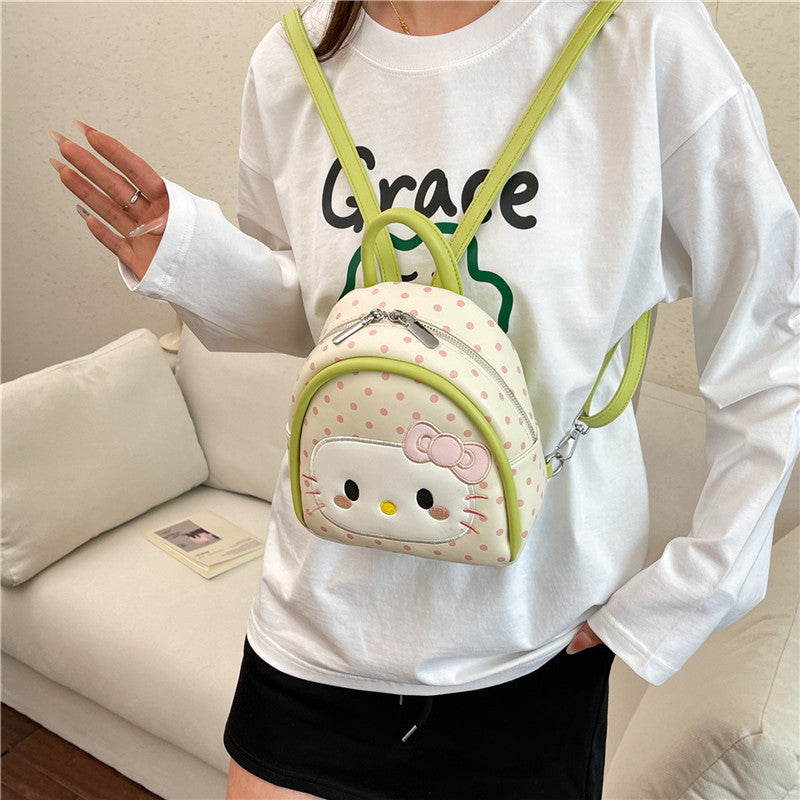 Cute Hello Kitty Backpack with Polka Dot and Checkered Design, Fashionable Kawaii Style for Daily Use and Outings