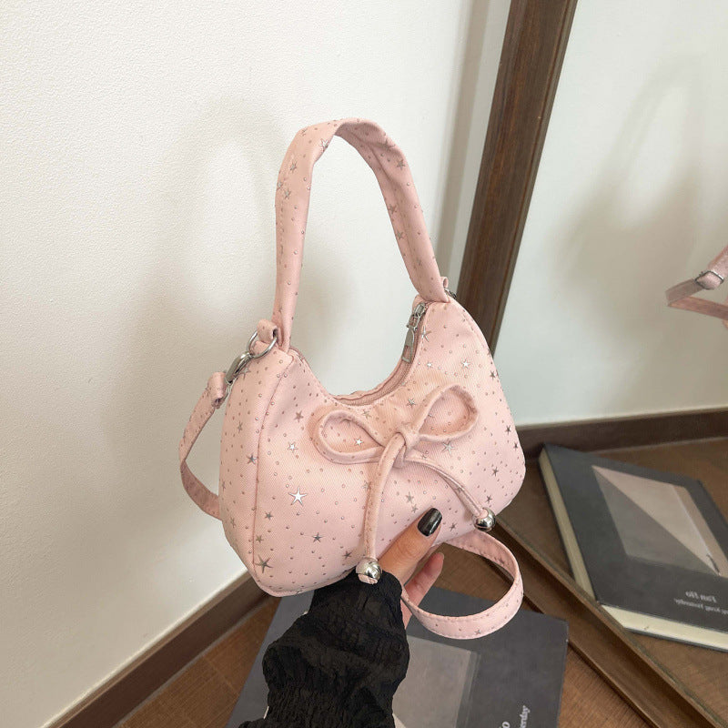 Chic Star-Print Crossbody Bag with Drawstring Detail for Women, Trendy Summer Fashion Accessory