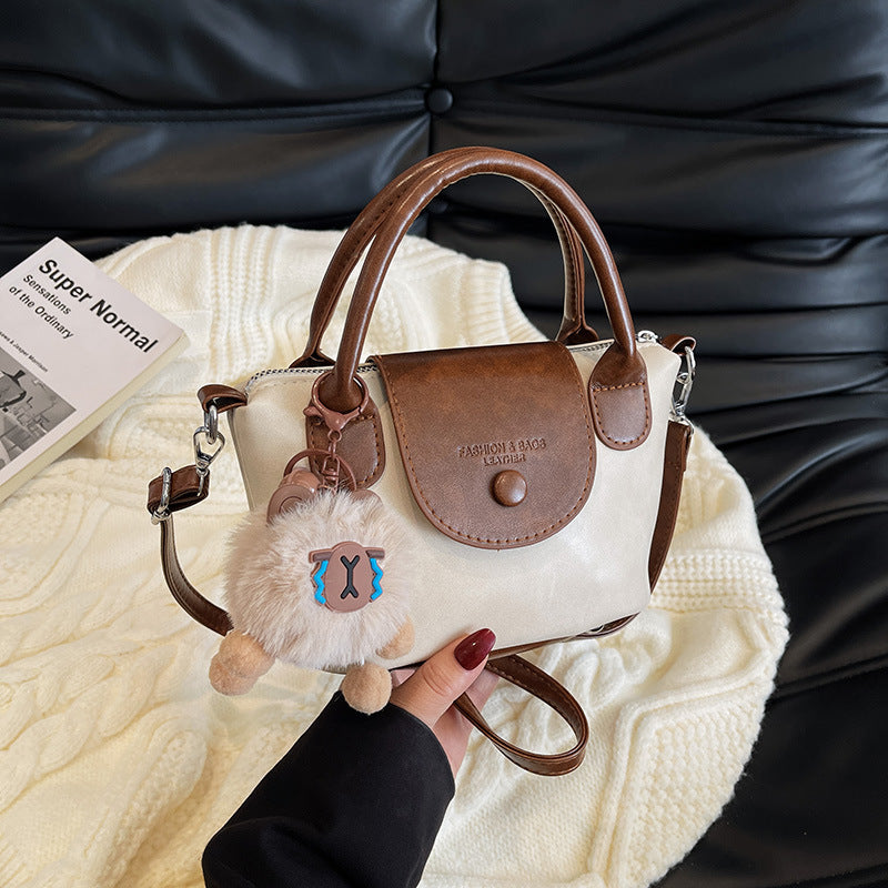 Chic Vintage PU Crossbody Bag for Women, Soft Bucket Style with Adjustable Strap and Zip Closure