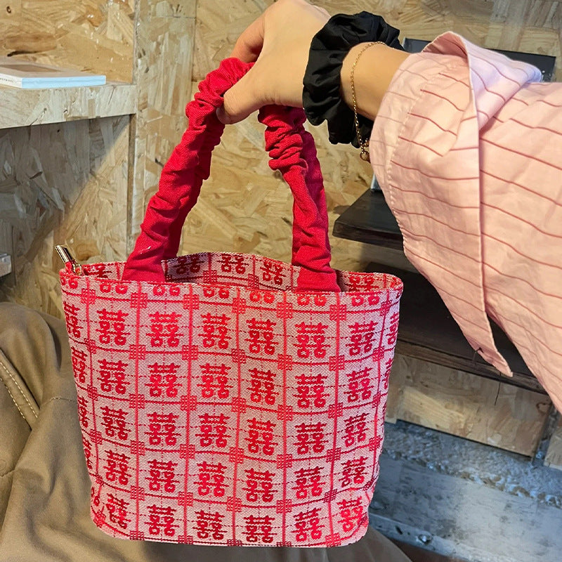 Double Happy Character Gift Bag Gift Gold Bridesmaid Return Gift Bag Engagement Return Gift Gift Bag Red Chinese Style Wedding Bag