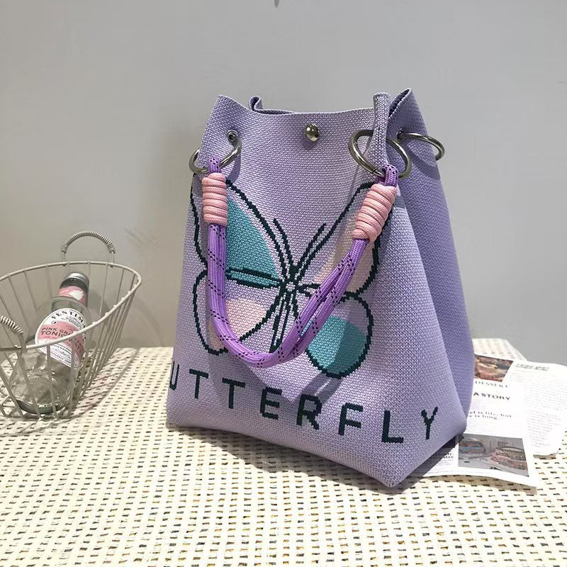 Black and White Rhombus Knitted Tote Bag Women's Casual Versatile Large Capacity Messenger Bag Handbag