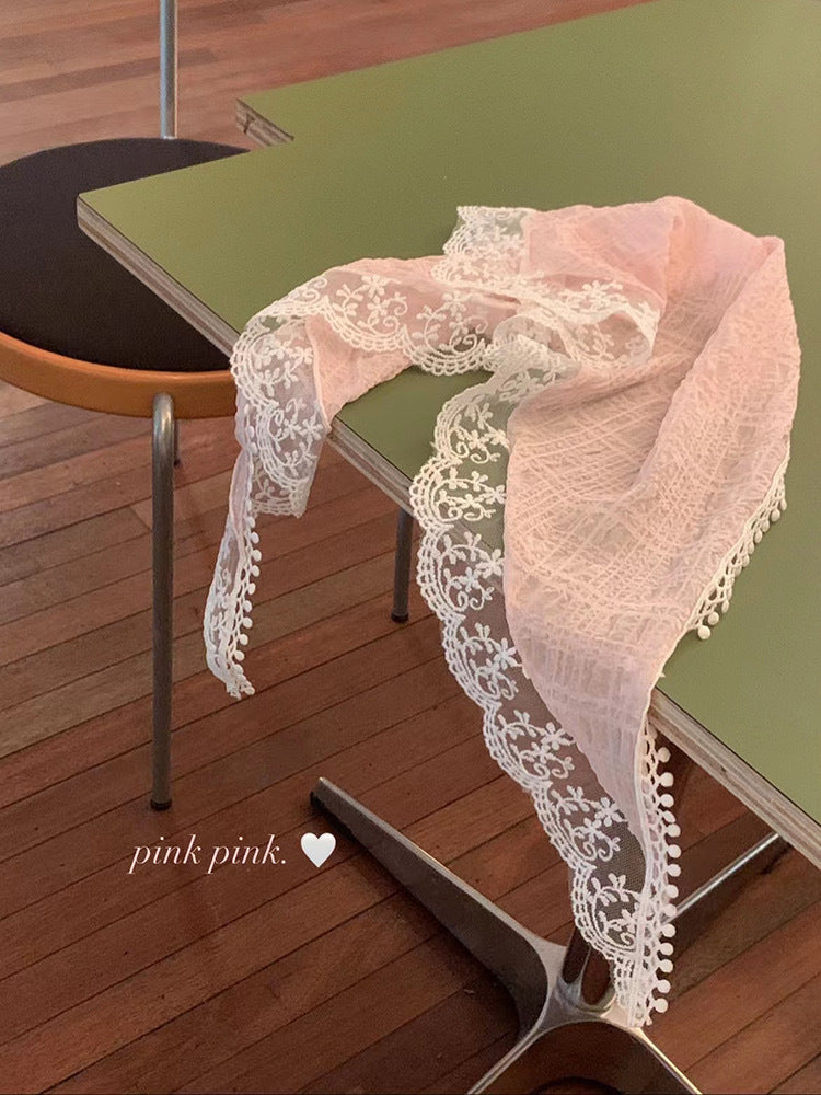 Vintage LaceÈý½Ç Headscarf for Women, Elegant Floral Trim Summer Accessory, Romantic French Style Hair Wrap