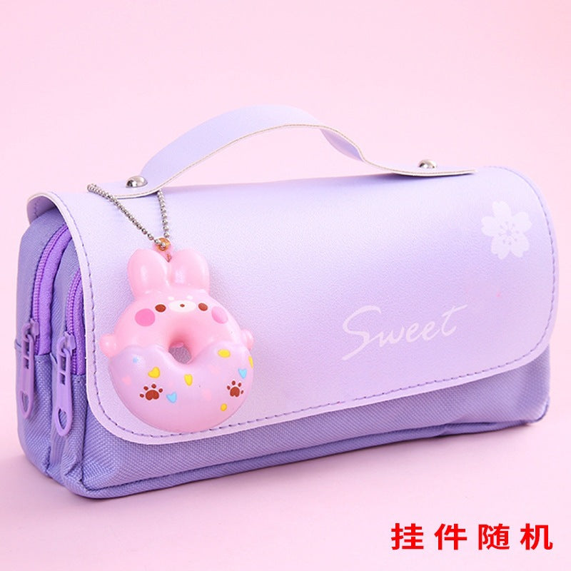 Cute Kawaii Pencil Case with Sweet Donut Charm and Multiple Compartments for Students