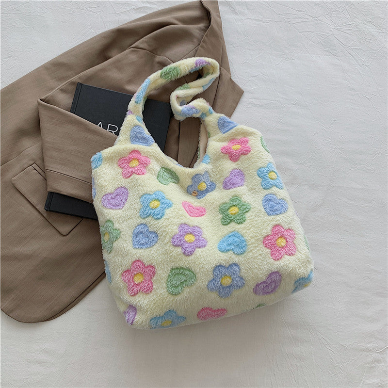 Gentle Fashion Simple Elegant Plush Shoulder Bag Women's Summer New Korean Style Tote Bag