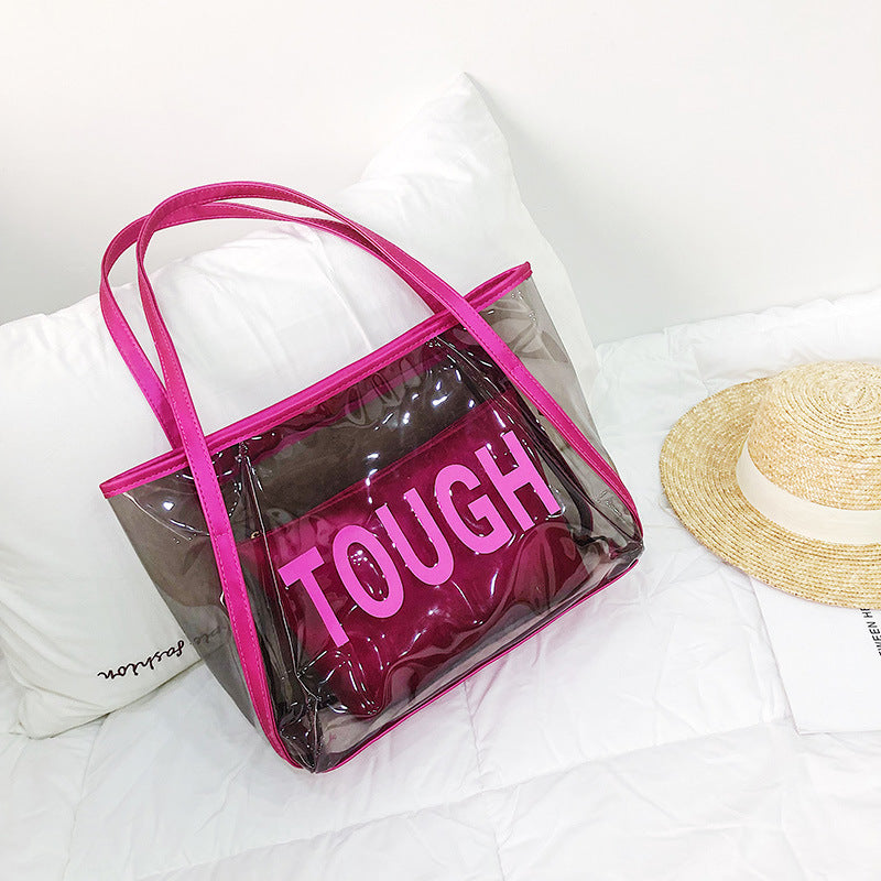 Summer One-Shoulder Large Bags Women's New Fashionable Korean Style All-Match Transparent Bag Mother and Child Bag Large Capacity Handbag
