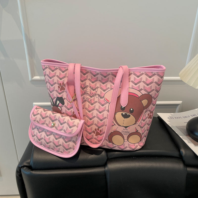 Fashion Large Capacity Totes Panda Printing Serrated Pattern Design Daily Shopping Commuter Versatile